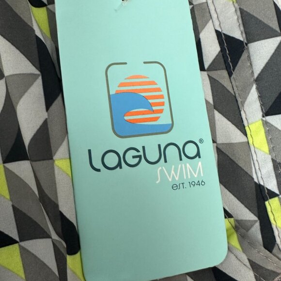 Laguna Swim Mens 2XL Volley Shorts Charcoal/Yellow Geometric Print 7" Inseam - Picture 4 of 15